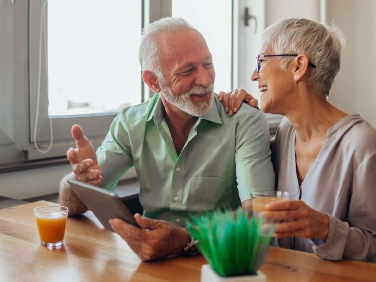 happy older couple talking