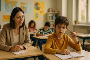 Young boy in a classroom misdiagnosed with ADHD not APD